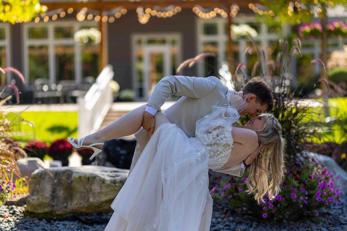 Couple in a deep dipping kiss